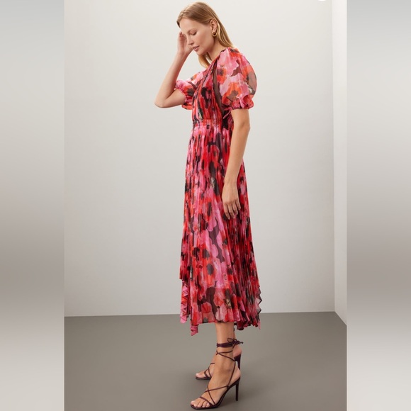 Bibhu Mohapatra Collective | Pleated Floral Dress | Red and Black | Size 6 - Picture 1 of 3